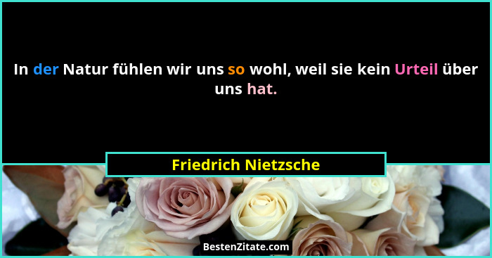 In der Natur fühlen wir uns so wohl, weil sie kein Urteil über uns hat.... - Friedrich Nietzsche