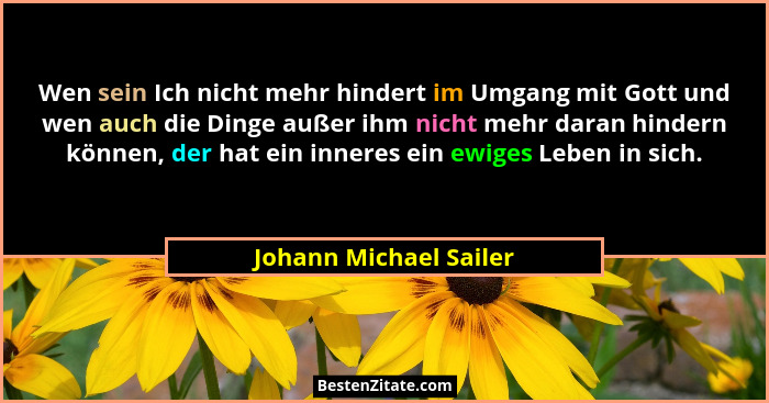 Wen sein Ich nicht mehr hindert im Umgang mit Gott und wen auch die Dinge außer ihm nicht mehr daran hindern können, der hat e... - Johann Michael Sailer