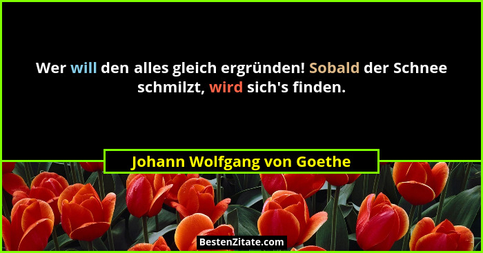 Wer will den alles gleich ergründen! Sobald der Schnee schmilzt, wird sich's finden.... - Johann Wolfgang von Goethe