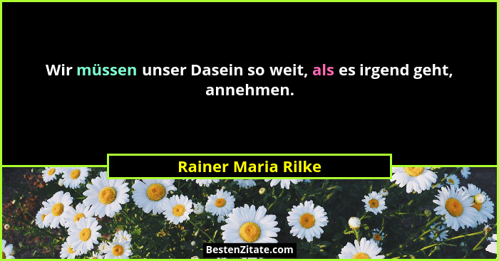 Wir müssen unser Dasein so weit, als es irgend geht, annehmen.... - Rainer Maria Rilke