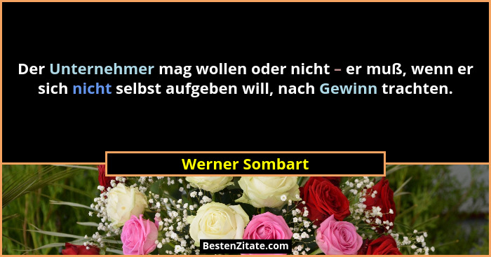 Der Unternehmer mag wollen oder nicht – er muß, wenn er sich nicht selbst aufgeben will, nach Gewinn trachten.... - Werner Sombart