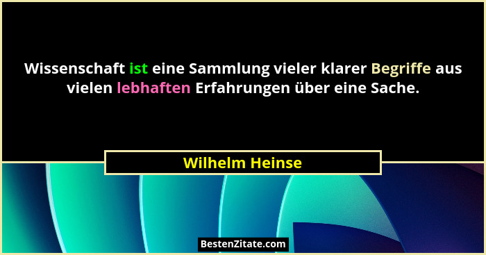 Wissenschaft ist eine Sammlung vieler klarer Begriffe aus vielen lebhaften Erfahrungen über eine Sache.... - Wilhelm Heinse