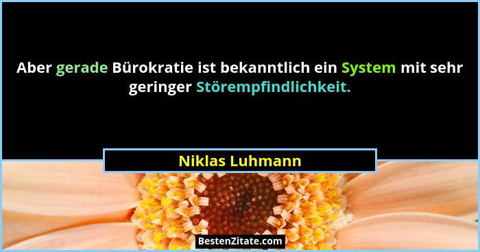 Aber gerade Bürokratie ist bekanntlich ein System mit sehr geringer Störempfindlichkeit.... - Niklas Luhmann