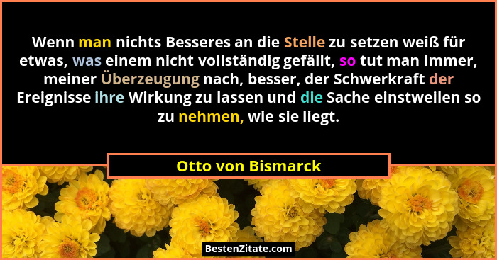 Wenn man nichts Besseres an die Stelle zu setzen weiß für etwas, was einem nicht vollständig gefällt, so tut man immer, meiner Übe... - Otto von Bismarck