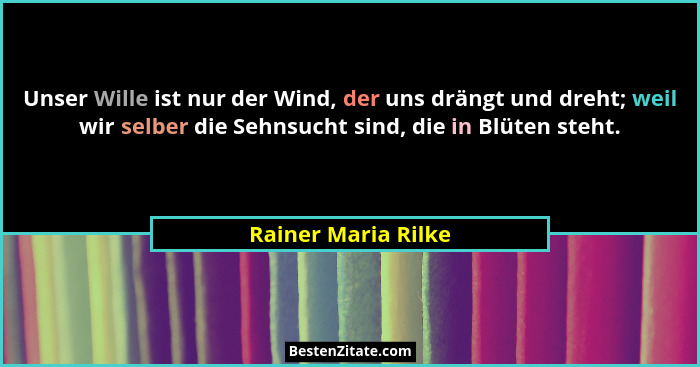 Unser Wille ist nur der Wind, der uns drängt und dreht; weil wir selber die Sehnsucht sind, die in Blüten steht.... - Rainer Maria Rilke