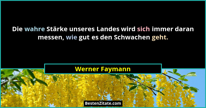 Die wahre Stärke unseres Landes wird sich immer daran messen, wie gut es den Schwachen geht.... - Werner Faymann