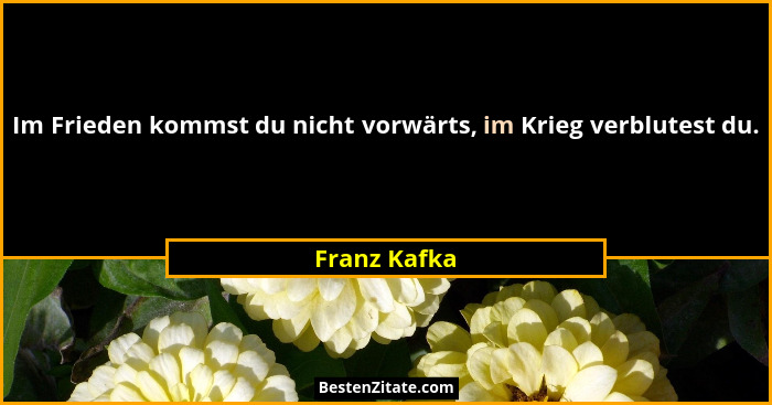 Im Frieden kommst du nicht vorwärts, im Krieg verblutest du.... - Franz Kafka