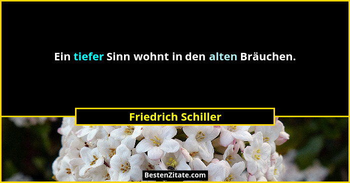 Ein tiefer Sinn wohnt in den alten Bräuchen.... - Friedrich Schiller