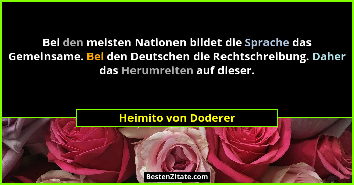 Bei den meisten Nationen bildet die Sprache das Gemeinsame. Bei den Deutschen die Rechtschreibung. Daher das Herumreiten auf die... - Heimito von Doderer