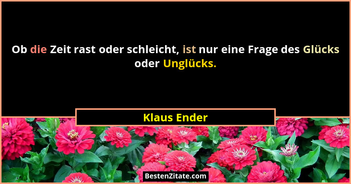 Ob die Zeit rast oder schleicht, ist nur eine Frage des Glücks oder Unglücks.... - Klaus Ender