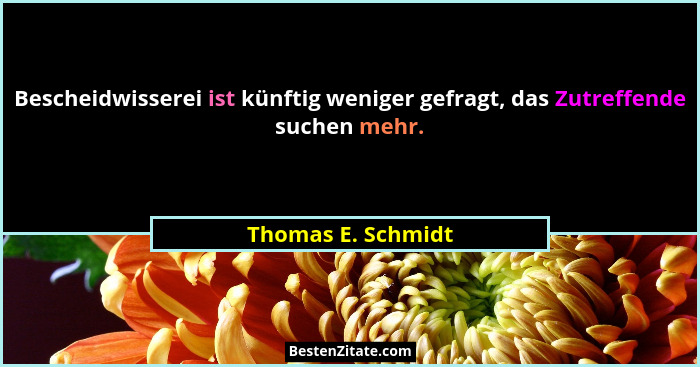 Bescheidwisserei ist künftig weniger gefragt, das Zutreffende suchen mehr.... - Thomas E. Schmidt