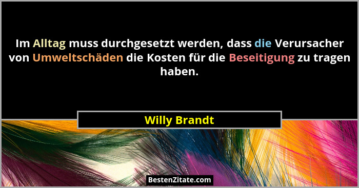 Im Alltag muss durchgesetzt werden, dass die Verursacher von Umweltschäden die Kosten für die Beseitigung zu tragen haben.... - Willy Brandt
