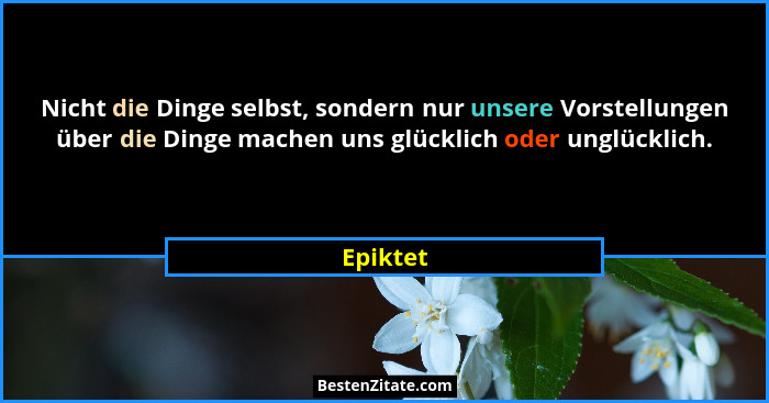 Nicht die Dinge selbst, sondern nur unsere Vorstellungen über die Dinge machen uns glücklich oder unglücklich.... - Epiktet