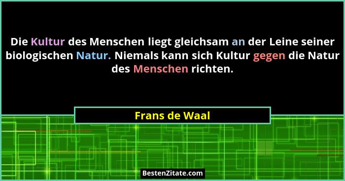 Die Kultur des Menschen liegt gleichsam an der Leine seiner biologischen Natur. Niemals kann sich Kultur gegen die Natur des Menschen... - Frans de Waal