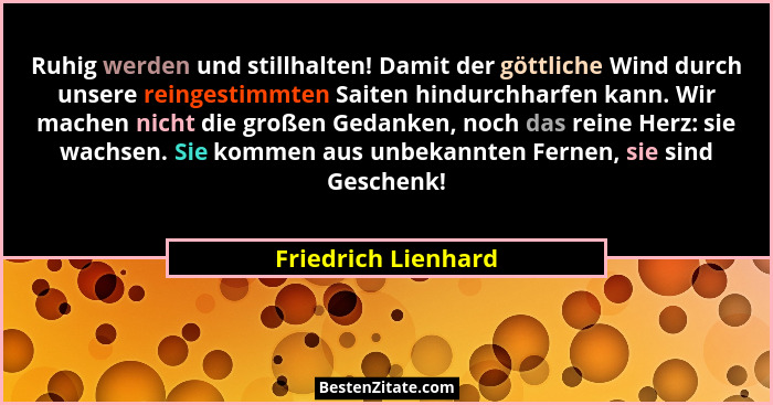 Ruhig werden und stillhalten! Damit der göttliche Wind durch unsere reingestimmten Saiten hindurchharfen kann. Wir machen nicht d... - Friedrich Lienhard