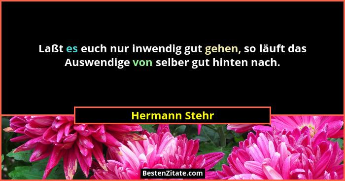 Laßt es euch nur inwendig gut gehen, so läuft das Auswendige von selber gut hinten nach.... - Hermann Stehr