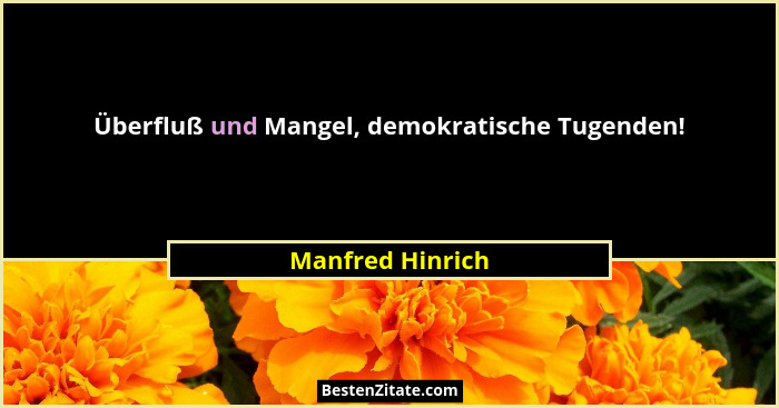 Überfluß und Mangel, demokratische Tugenden!... - Manfred Hinrich