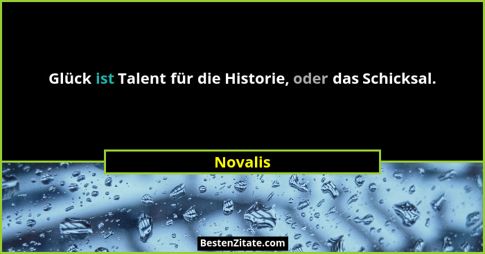 Glück ist Talent für die Historie, oder das Schicksal.... - Novalis