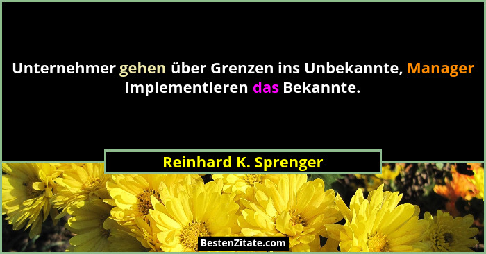 Unternehmer gehen über Grenzen ins Unbekannte, Manager implementieren das Bekannte.... - Reinhard K. Sprenger