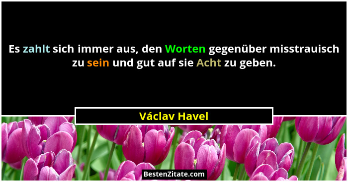 Es zahlt sich immer aus, den Worten gegenüber misstrauisch zu sein und gut auf sie Acht zu geben.... - Václav Havel