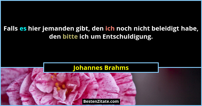 Falls es hier jemanden gibt, den ich noch nicht beleidigt habe, den bitte ich um Entschuldigung.... - Johannes Brahms