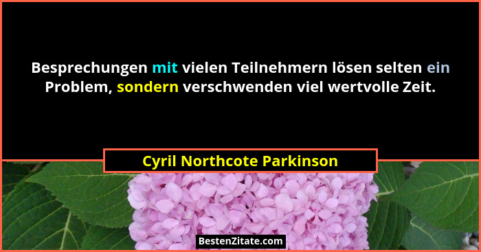 Besprechungen mit vielen Teilnehmern lösen selten ein Problem, sondern verschwenden viel wertvolle Zeit.... - Cyril Northcote Parkinson
