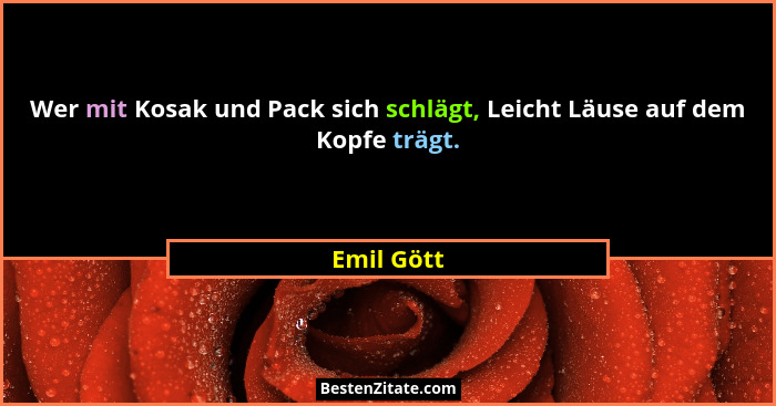 Wer mit Kosak und Pack sich schlägt, Leicht Läuse auf dem Kopfe trägt.... - Emil Gött