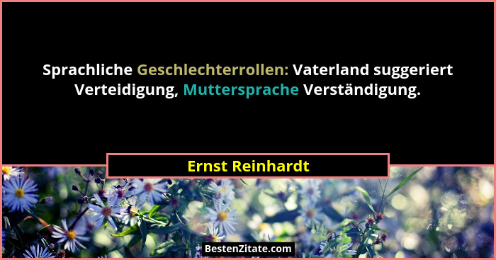 Sprachliche Geschlechterrollen: Vaterland suggeriert Verteidigung, Muttersprache Verständigung.... - Ernst Reinhardt