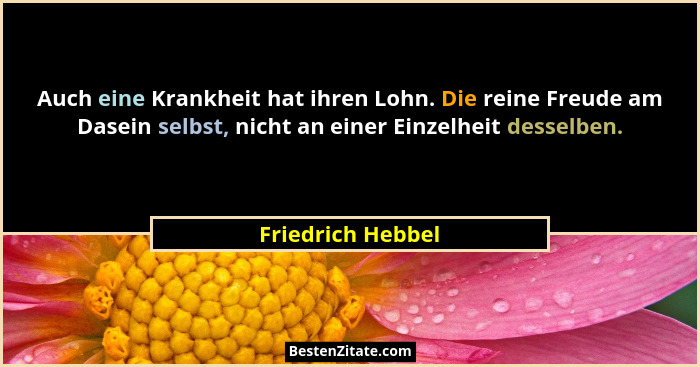 Auch eine Krankheit hat ihren Lohn. Die reine Freude am Dasein selbst, nicht an einer Einzelheit desselben.... - Friedrich Hebbel
