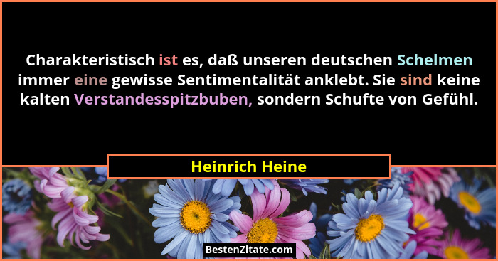 Charakteristisch ist es, daß unseren deutschen Schelmen immer eine gewisse Sentimentalität anklebt. Sie sind keine kalten Verstandess... - Heinrich Heine