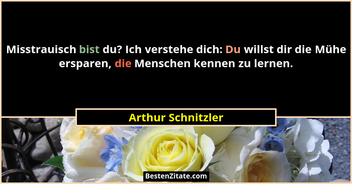 Misstrauisch bist du? Ich verstehe dich: Du willst dir die Mühe ersparen, die Menschen kennen zu lernen.... - Arthur Schnitzler