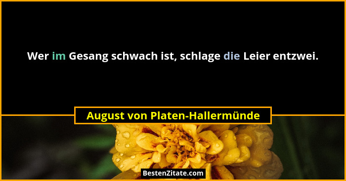 Wer im Gesang schwach ist, schlage die Leier entzwei.... - August von Platen-Hallermünde