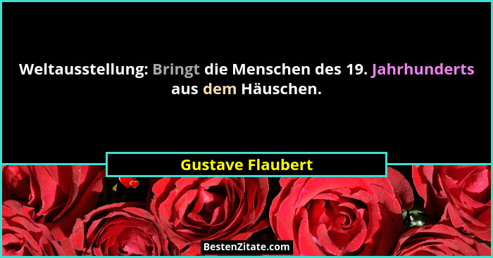 Weltausstellung: Bringt die Menschen des 19. Jahrhunderts aus dem Häuschen.... - Gustave Flaubert