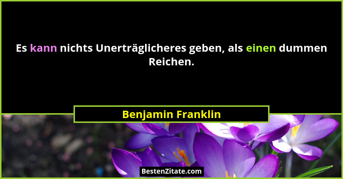 Es kann nichts Unerträglicheres geben, als einen dummen Reichen.... - Benjamin Franklin