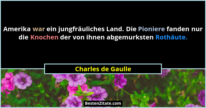 Amerika war ein jungfräuliches Land. Die Pioniere fanden nur die Knochen der von ihnen abgemurksten Rothäute.... - Charles de Gaulle
