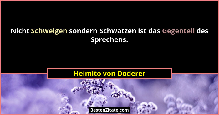 Nicht Schweigen sondern Schwatzen ist das Gegenteil des Sprechens.... - Heimito von Doderer