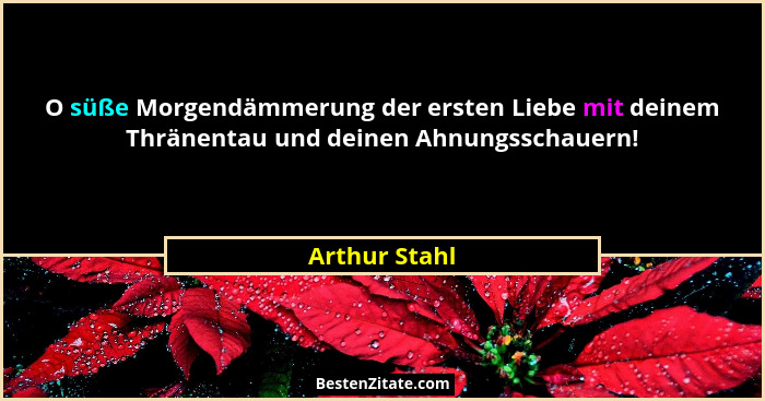 O süße Morgendämmerung der ersten Liebe mit deinem Thränentau und deinen Ahnungsschauern!... - Arthur Stahl