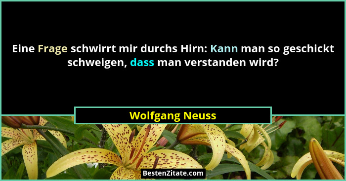 Eine Frage schwirrt mir durchs Hirn: Kann man so geschickt schweigen, dass man verstanden wird?... - Wolfgang Neuss