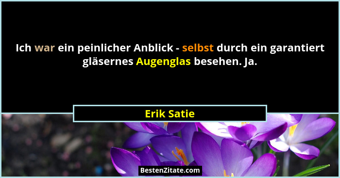Ich war ein peinlicher Anblick - selbst durch ein garantiert gläsernes Augenglas besehen. Ja.... - Erik Satie