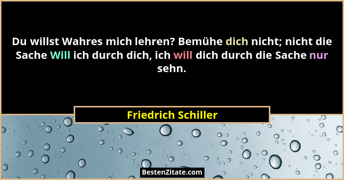 Du willst Wahres mich lehren? Bemühe dich nicht; nicht die Sache Will ich durch dich, ich will dich durch die Sache nur sehn.... - Friedrich Schiller