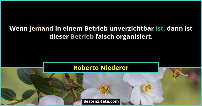 Wenn jemand in einem Betrieb unverzichtbar ist, dann ist dieser Betrieb falsch organisiert.... - Roberto Niederer