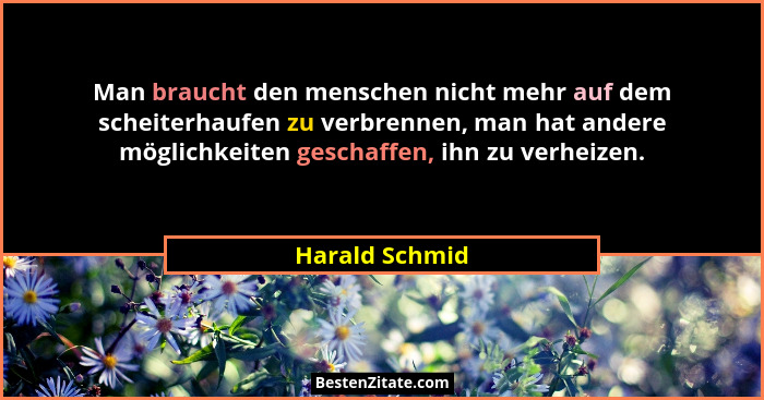 Man braucht den menschen nicht mehr auf dem scheiterhaufen zu verbrennen, man hat andere möglichkeiten geschaffen, ihn zu verheizen.... - Harald Schmid