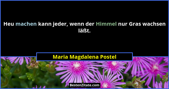 Heu machen kann jeder, wenn der Himmel nur Gras wachsen läßt.... - Maria Magdalena Postel