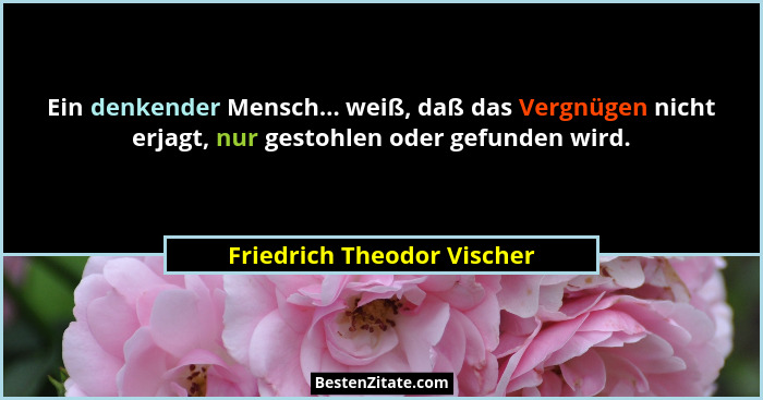 Ein denkender Mensch... weiß, daß das Vergnügen nicht erjagt, nur gestohlen oder gefunden wird.... - Friedrich Theodor Vischer