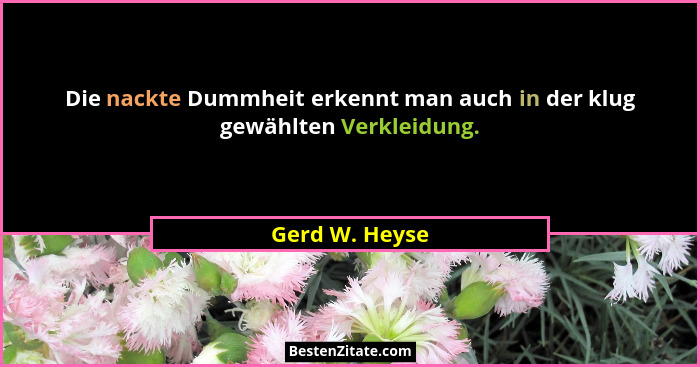 Die nackte Dummheit erkennt man auch in der klug gewählten Verkleidung.... - Gerd W. Heyse