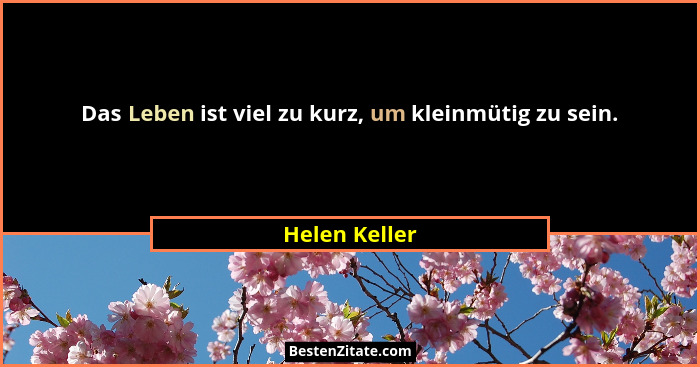 Das Leben ist viel zu kurz, um kleinmütig zu sein.... - Helen Keller