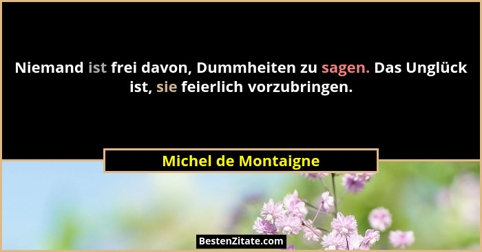 Niemand ist frei davon, Dummheiten zu sagen. Das Unglück ist, sie feierlich vorzubringen.... - Michel de Montaigne