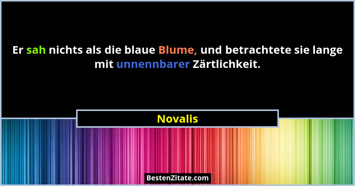 Er sah nichts als die blaue Blume, und betrachtete sie lange mit unnennbarer Zärtlichkeit.... - Novalis