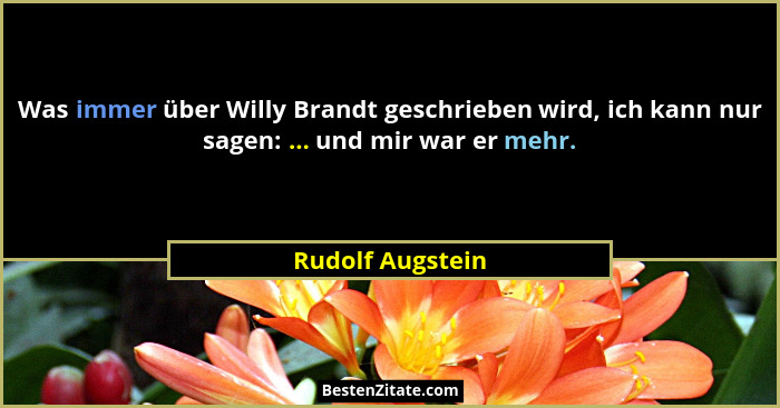 Was immer über Willy Brandt geschrieben wird, ich kann nur sagen: ... und mir war er mehr.... - Rudolf Augstein