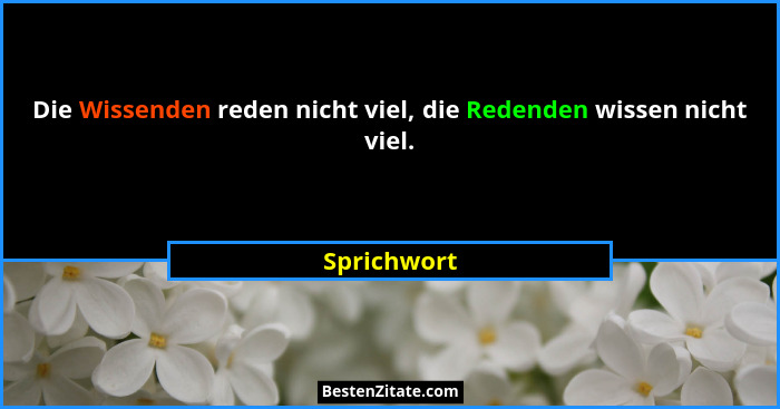 Die Wissenden reden nicht viel, die Redenden wissen nicht viel.... - Sprichwort